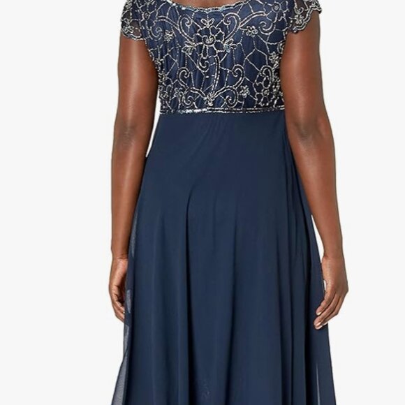 J Kara Women's Petite Floral Beaded Bodice Gown 10P Navy Color NEW - Picture 2 of 3